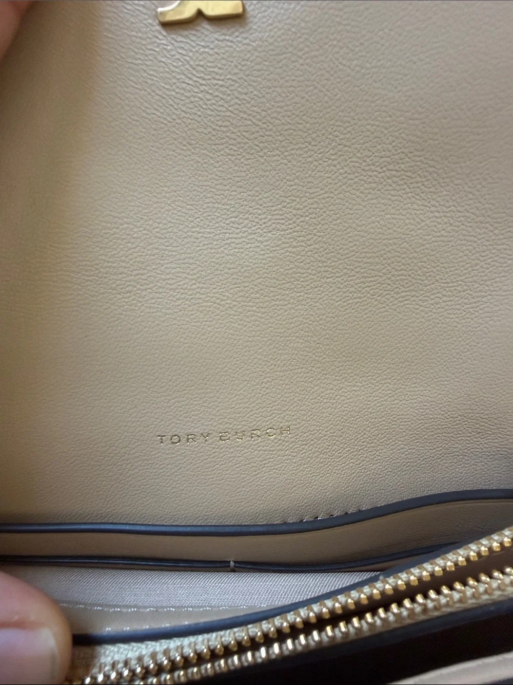 Tory Burch Quilted Crossbody in Light Tan with Gold Hardware